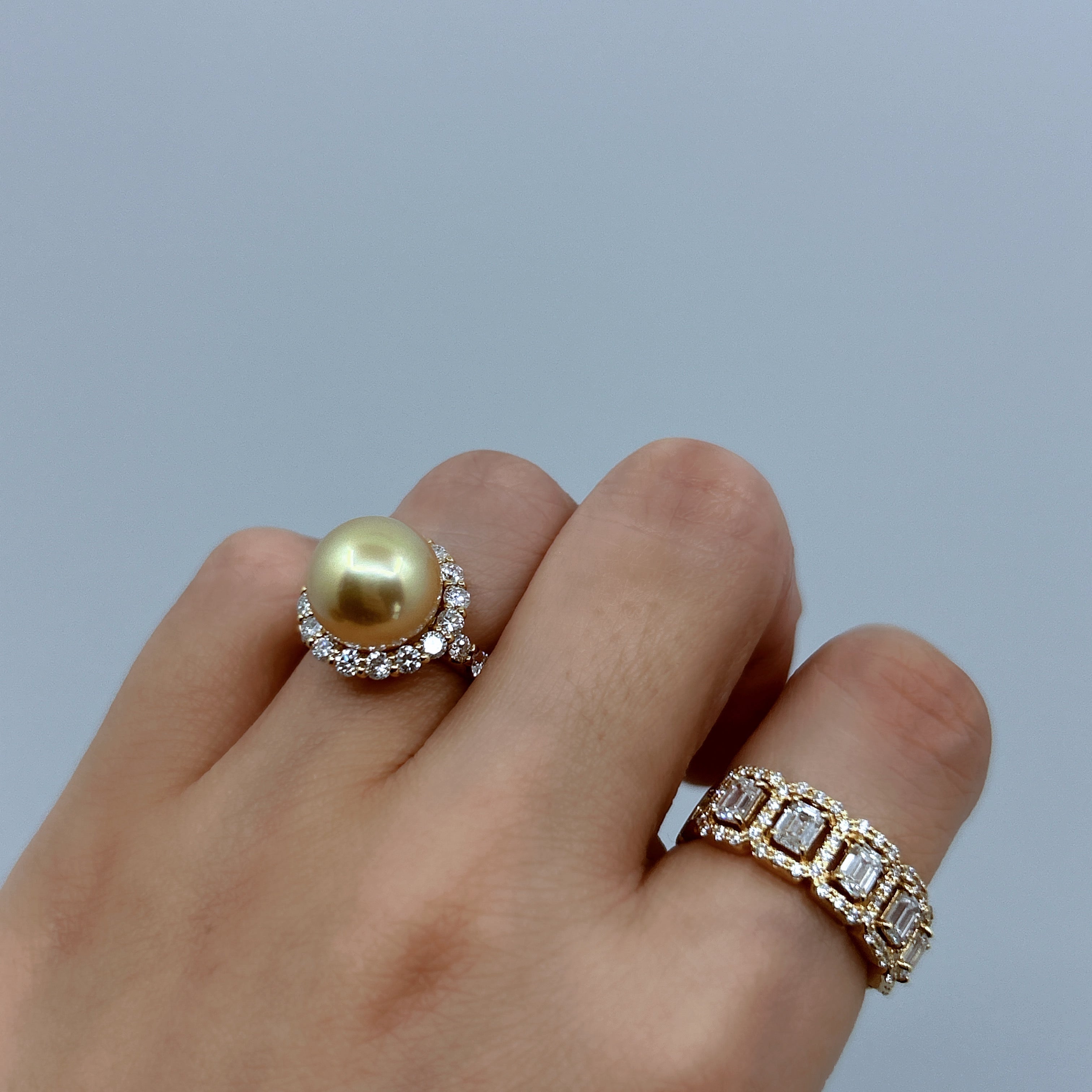 南洋真珠ゴールデン10mm キャサリン妃巻き K18YGリング|A Jewelry Box 公式通販サイト