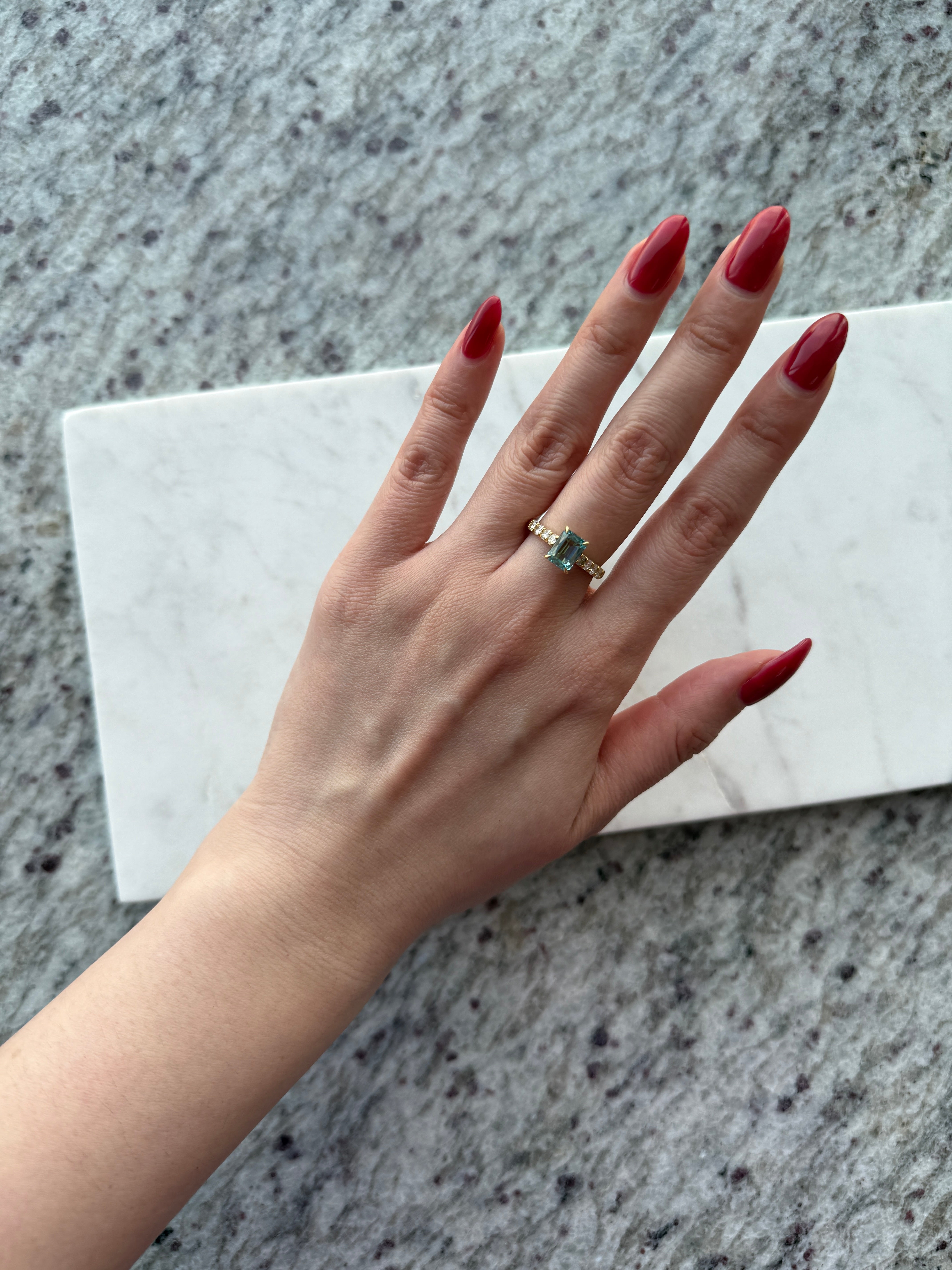 ［新作/１点限定/ソワレ］リング　アクアマリン OV PT/EM YG