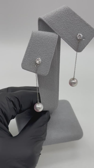 [プロポーズされるピアス] ポインターノーマル×真珠 ゆらゆら ピアス〜中石0.3ct G SI GD UP｜A Jewelry Box 公式通販サイト